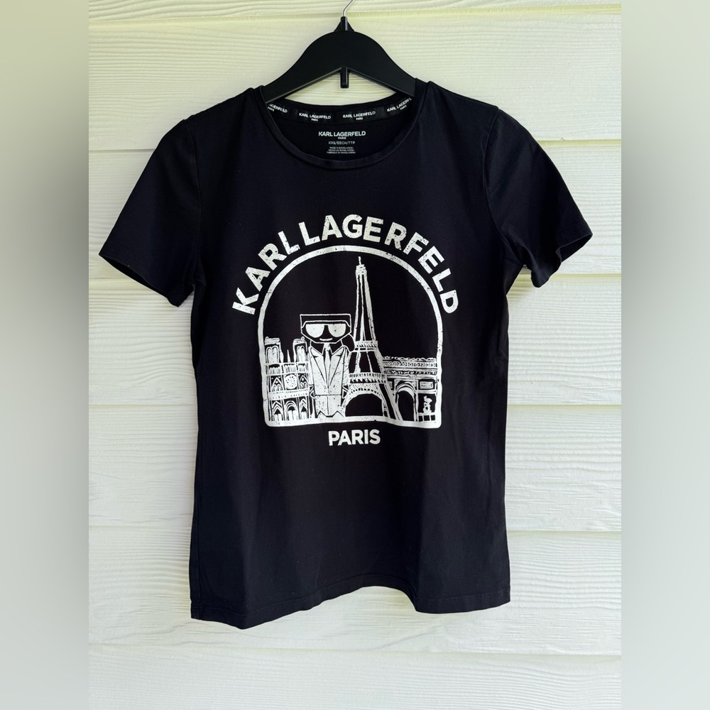 Karl Lagerfeld Women Black Printed Shirt  Size XXS Eiffel Tower